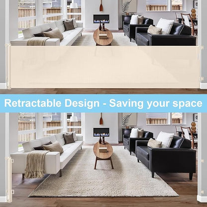 168 Inch Extra Large Baby Gates Extra Wide Retractable Baby Gates Indoor Child Gate for Wide Openings Extra Large Toddler Gate Mesh Kid Gate for Large Opening Outdoor Safety Baby Gates for Dog (Beige)