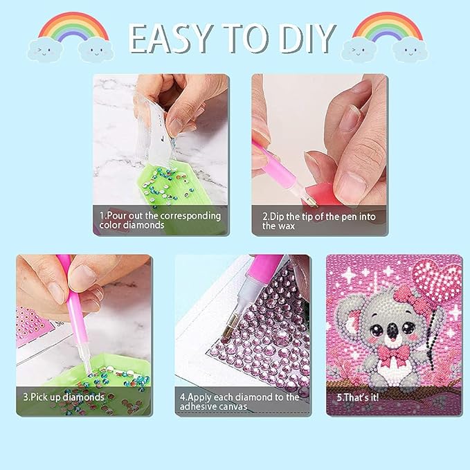 FQOVKYN 4Pcs 5D Cute Animals Diamond Art Kits for Kids, DIY Diamond Art Painting Mosaic Kits for Adults Beginner, Full Drill Small Diamond Gem Art and Craft for Kids Age 8-12 (15 * 15cm)