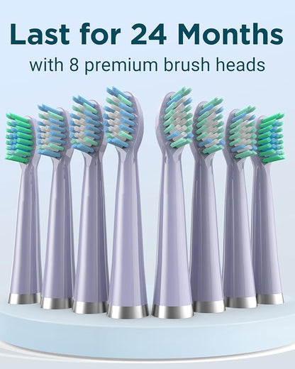 Rtauys M5 Sonic Electric Toothbrush for Adults and Kids - Rechargeable Electric Toothbrush Kids Ages 12+ and Adults with 8 Brush Heads & Travel Case, 120 Days Battery Life - Light Purple