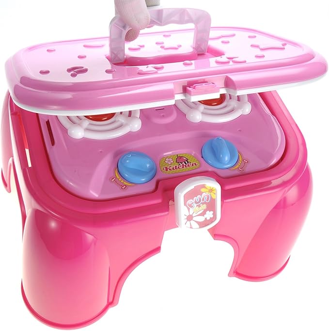 Kids Electric Kitchen Cooking Set Toy | Lights & Sounds | Folds into Step Stool | Portable & Easy to Store Unique Play Set