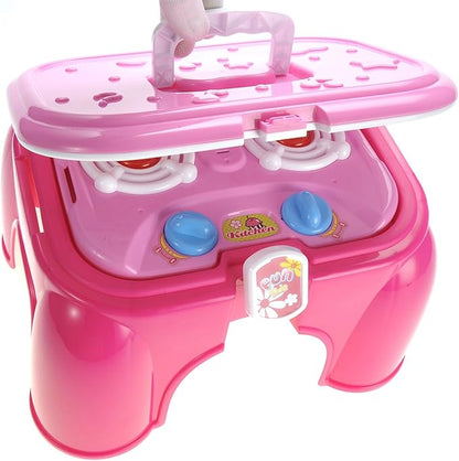 Kids Electric Kitchen Cooking Set Toy | Lights & Sounds | Folds into Step Stool | Portable & Easy to Store Unique Play Set