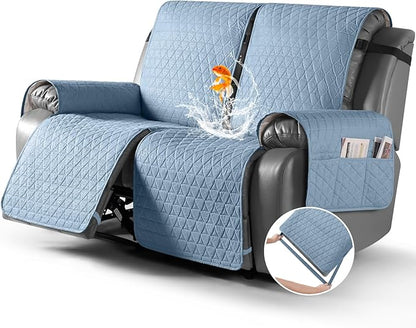 TAOCOCO 100% Waterproof Loveseat Recliner Cover-Recliner Cover with Non-Slip Granule, Recliner Chair Covers with Elastic Band,Washable Recliner Chair/Protector for Pets(Sky Blue, 2 Seater)