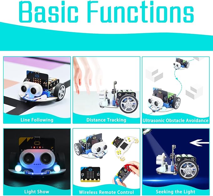 ELECFREAKS microbit Mini Cutebot Kit Compatible with BBC Micro:bit V2 and V1, DIY Programmable Robot Car Kit, STEM Educational Project, Graphical Makecode Coding Car(Without Micro:bit and AAA Battery)