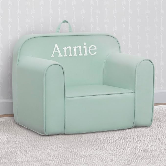 Delta Children Personalized Cozee Chair - Customize with Name – Foam Kids Chair for Ages 18 Months and Up, Sage
