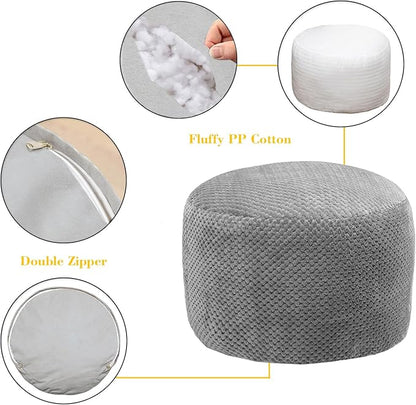 Asuprui Pouf Ottoman Stuffed Pouf Ottoman Foot Rest Soft Foot Stool 20x20x12 Inches Fuzzy Chair Floor Pouf Chair Foot Rest with Storage for Living Room Bedroom Gray Pouf with Filler