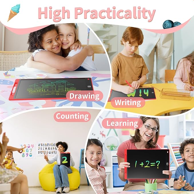 [2 Pieces] 10 Inch LCD Colorful Writing Graphic Tablet, Erasable Drawing Board, Kids Gift, Graphic Board for Games for 3 4 5 6 7 Years (Blue & Red)