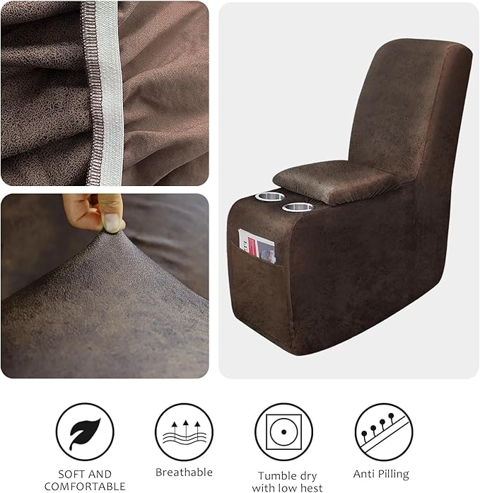 molasofa Leather Like Additional Recliner Console Cover for Reclining Loveseat Covers Stretch Jacquard Middle Console Cover for Recliner Couch and Sofa Dark Brown