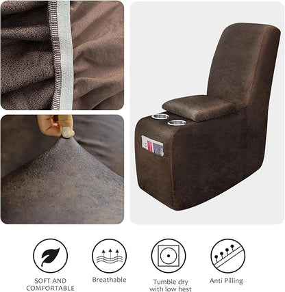 molasofa Leather Like Additional Recliner Console Cover for Reclining Loveseat Covers Stretch Jacquard Middle Console Cover for Recliner Couch and Sofa Dark Brown