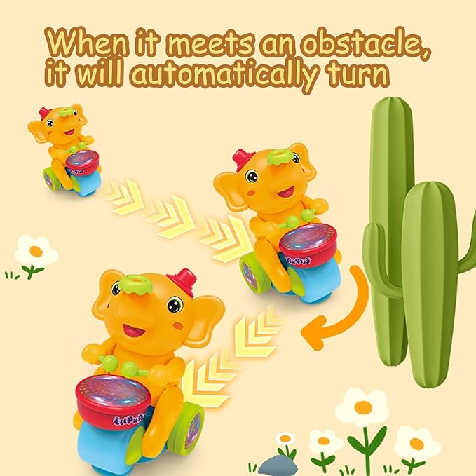 Baby Elephant Musical Crawling Toy with Lights, Sounds, Blowing Ball, Infant Sensory Toys, Birthday Gifts for Kids Boy Girl 3 4 5 6 7 8 Years (Yellow)