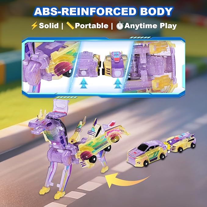 Aimery Collision Transforming Dinosaur Car Toy, 2 Magnetic Cars Convert into Dinosaur Toys,Dino Robot Toy, Boys Toys,Party Birthday for Kids (Yellow)