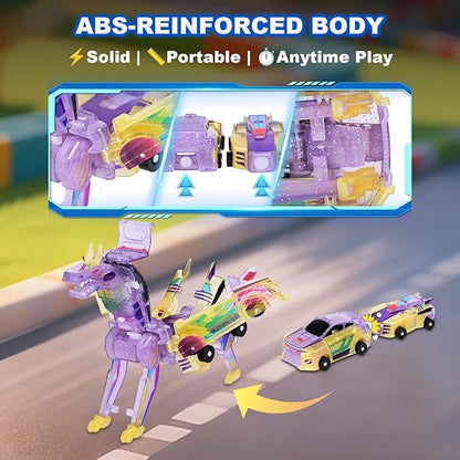 Aimery Collision Transforming Dinosaur Car Toy, 2 Magnetic Cars Convert into Dinosaur Toys,Dino Robot Toy, Boys Toys,Party Birthday for Kids (Yellow)