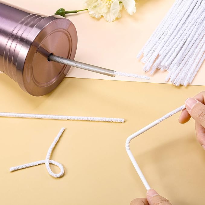 Patelai 150 Pieces 6 Inch Long Soft Pipe Cleaners Long Chenille Stems Twistable Cleaners with Storage Box for Removing Dirty Cleaning Glass Ceramic(White)