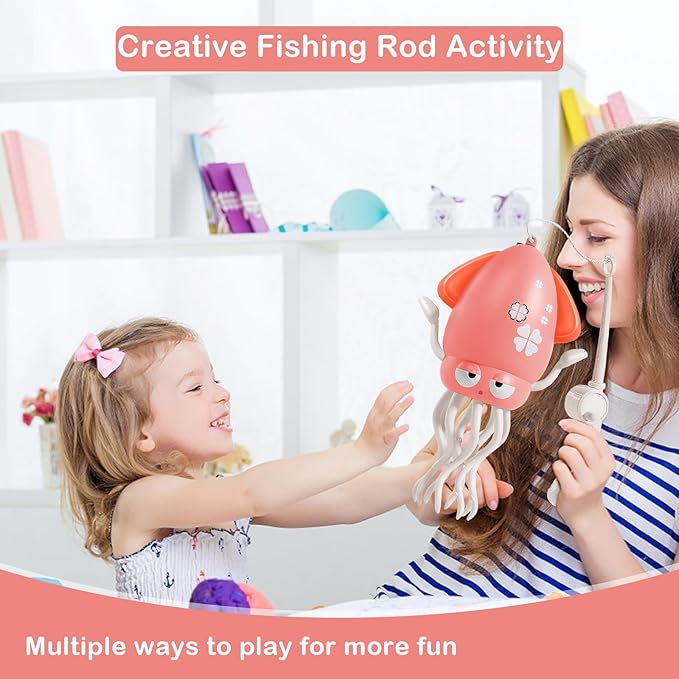 Plnmlls Dancing Octopus Toy,Tummy Time Toys,with Music and LED Light,Built-in Rechargeable Battery and Volume Can be Turned Off for 6-12 12-18 36 Months Walking Toddler Birthday Gift(Pink)