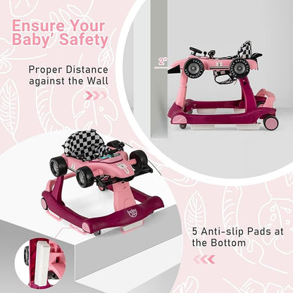 BABY JOY 4-in-1 Baby Walker, Foldable Activity Walker with Adjustable Height & Speed, Music, Lights, Anti-Rollover, Toddler Push Walker, Baby Walker with Wheels for Boys Girls 6-18 Months (Purple)