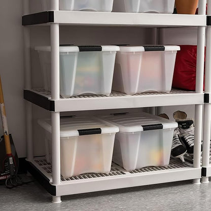 IRIS USA 8 Pack Stackable Storage Bin, 32 Quart Plastic Container Totes with Latching Lids for Home and Office Organization, Pearl