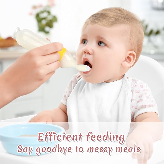 Baby Food Feeder Silicone Baby Food Dispensing Spoon-WAJIAYON, 3 oz Squeeze Feeding Spoons with Suction Cup for Boys Girl Kids Toddlers - Self Feeding Bottle Spoon - Blue