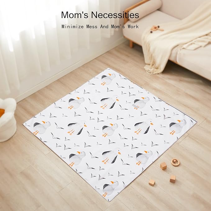 Insular Baby Splat Mat for Under High Chair/Arts/Crafts, Anti Slip and Waterproof Splash Mat for Floor, Portable Picnic Mat, 51x51 Inch, Seagull