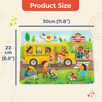 B. toys- Peek & Explore 5-Pack: Bus, Farm, Sea, Space, Dino- Chunky Puzzle 5-Pack – Wooden Puzzles– 8 Pieces Each – 2 Years +