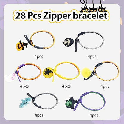 Kids Halloween Party Favors Zipper Bracelets, 28 Pack Glow in the Dark Halloween Zipper Wristbands for Kids Halloween Gifts, Halloween Giveaways, Halloween Goodie Bag Fillers, Kids Halloween Supplies