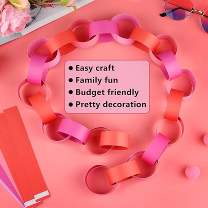CHRORINE 600 Pcs Valentine's Day Paper Chains Red and Pink Color Paper Strips for Wedding Party Decorations DIY Crafts Supplies (Pink Red, 1 x 7.08 inches)