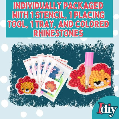 SCS Direct Kid's Birthday Party Diamond Gem Painting Craft Favor Kits -Zoo Buddies- 20 Individually Packaged, All-in-One Packs for Boys & Girls -Fun & Unique Gem Classroom Art Project Activity Gift