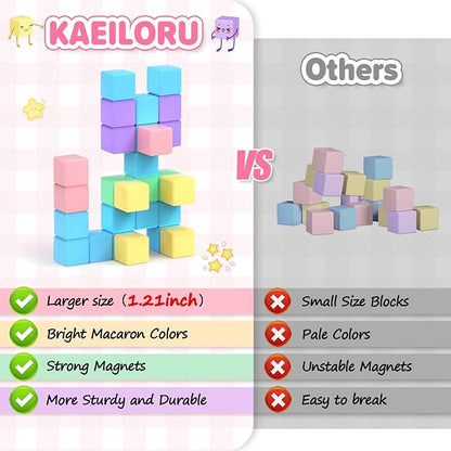 45pcs Magnetic Blocks Building Cubes for Toddlers - Pastel Colors Magnetic Cubes Toys Classroom Must Have STEM Magnet Building Blocks Toy Christmas Birthday Gifts for Girls Boys Ages 1-3 3-5
