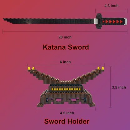 Demon Slayer Sword Building Kit, 19in Cosplay Anime Tanjiro Samurai Swords Building Blocks with Sword Stand, Demon Slayer Katana Swords Model Building Toy Gift for Kids, Adults