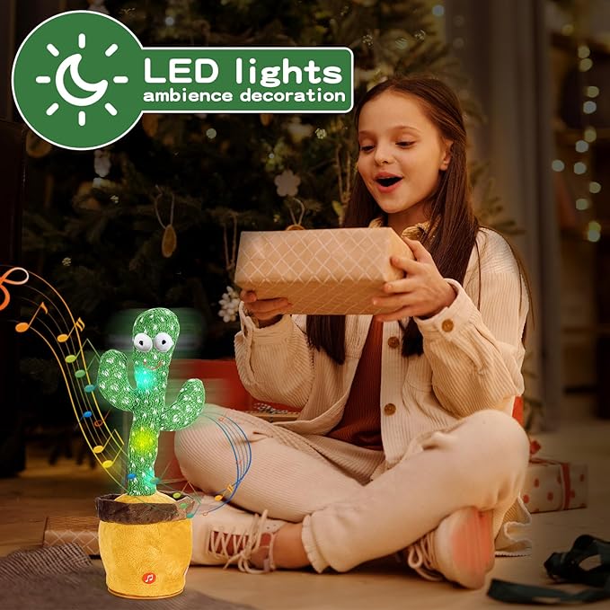 Dancing Talking Cactus Baby Toys, Easter Gifts/Easter Basket Stuffers for Kids, Singing Mimicking Recording Toys Repeats What You Say, Comes with English Songs Talking Musical Toy (Non-Rechargeable)