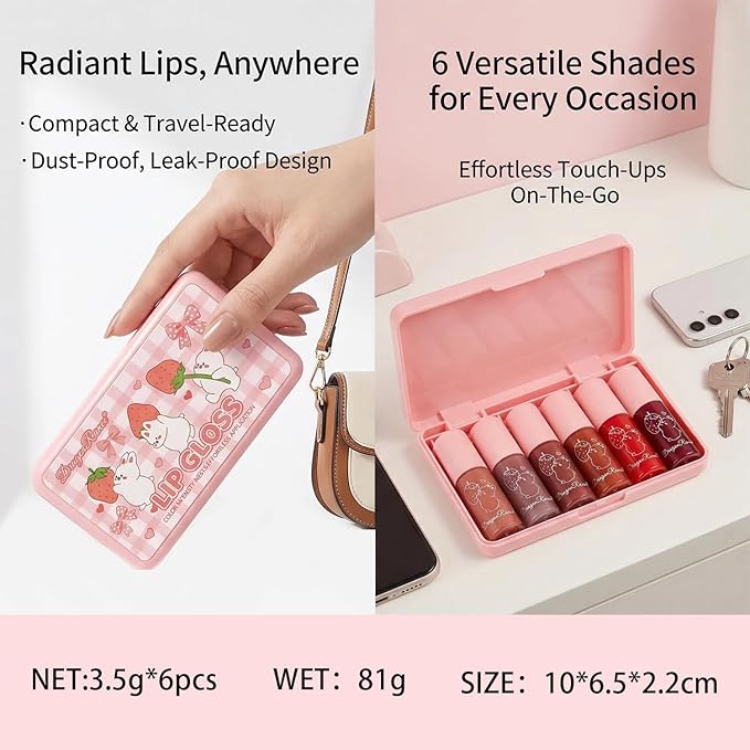 6 Colors Lip Gloss Set, Hydrating Korean Lip Gloss for Women, Non-Sticky Lip Oil Stain, Lip Stain Long Lasting Waterproof, Shiny Lip Gloss for Lip Makeup and Gifts, High Pigment, Vivid Color (Set A)