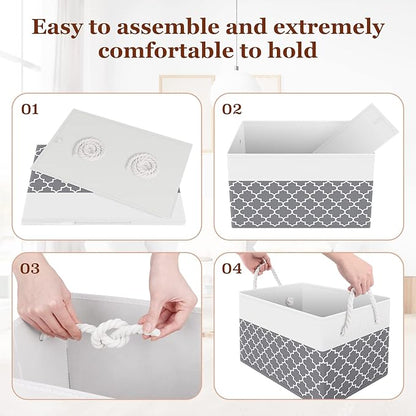 Fab totes Storage Bins [3-Pack], Foldable Storage Baskets for Organizing Toys, Books, Shelves, Closet, Large Storage Box with Rope Handles, Sturdy Organizer Bins,Clover Grey