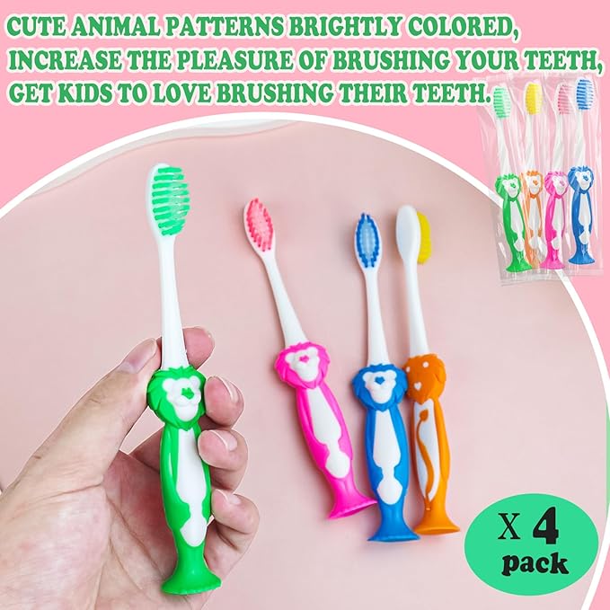 Disposable Toddler Toothbrush Kids Pack of 200,Manual Suction Cup Bulk Kids Toothbrushes Individually Wrapped Animal Toothbrush for Kids,Childrens,for Home,School,Camp,Daycare,Travel