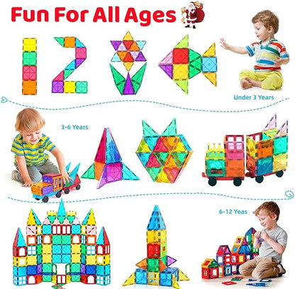 100PCS Magnetic Tiles Blocks for Kids Ages 3-5 4-8,STEM Learning Educational Preschool Magnet Building Toys for Toddlers,Christmas Birthday Gifts Toys for 3 4 5 6 7 8+ Year Old Boys Girls
