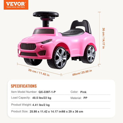 VEVOR Ride On Push Car for Toddlers, Ages 19+ Months, Ride Racer, Sit to Stand Toddler Ride On Toy, Kids Ride On Car with Music Steering, Horn & Under Seat Storage, Ride On Toy for Boys Girls, Pink