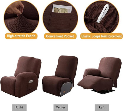 Genina Recliner Cover Stretch Couch Covers, Sofa slipcover for Reclining Couch Thick Jacquard Furniture Protector Washable (Chocolate, 3 Seat)