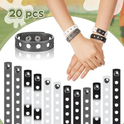 Aoriher 20 Pieces Silicone Charm Bracelets Kids Valentine's Day Silicone Wristband Gift Adjustable Rubber Bracelet with Holes for Shoe Charm First Day of School Party Favors(Black, White, Gray)