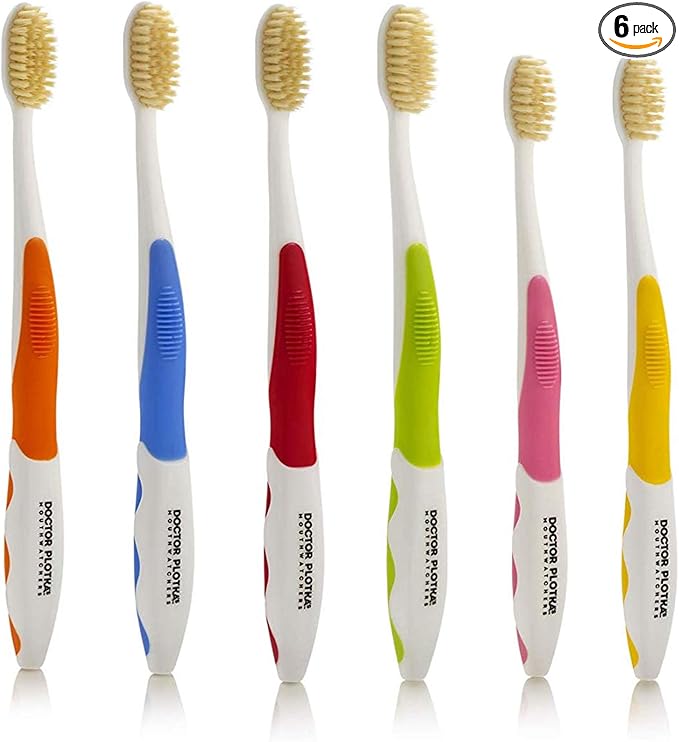 MOUTHWATCHERS Soft Flossing Toothbrush, 6-Pack, Manual Soft Toothbrush for Adults, Ultra Clean, Good for Sensitive Teeth and Gums, by Dr. Plotka's, Assorted Colors