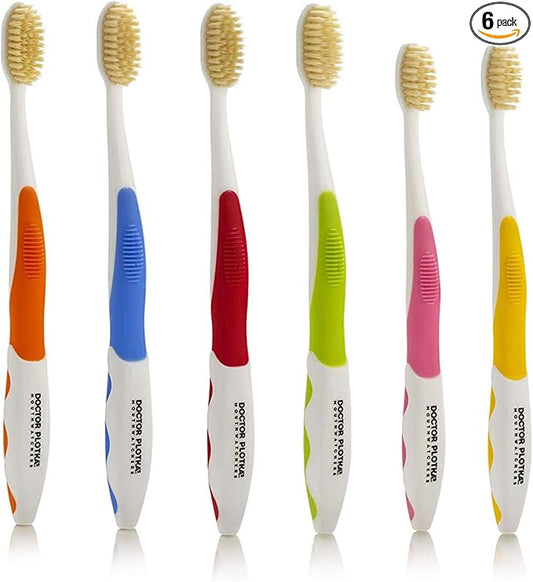 MOUTHWATCHERS Soft Flossing Toothbrush, 6-Pack, Manual Soft Toothbrush for Adults, Ultra Clean, Good for Sensitive Teeth and Gums, by Dr. Plotka's, Assorted Colors