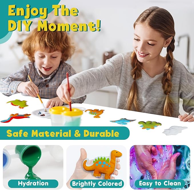 KIDDYCOLOR Kids Arts & Crafts Plaster Painting Craft Kit Art Set - Decorate Your Dinosaurs and Create Your own Dinosaur World as a Gift for Ages 3-12