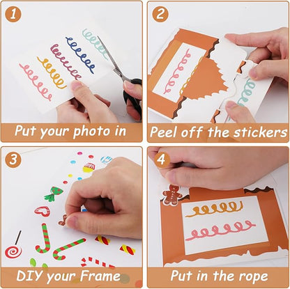 chiazllta 30 Packs Christmas Picture Frame Craft Kits for Kids, Xmas DIY Gingerbread Candy Craft Holiday Art Favor Home Class Game Activities for Kindergarten Preschool