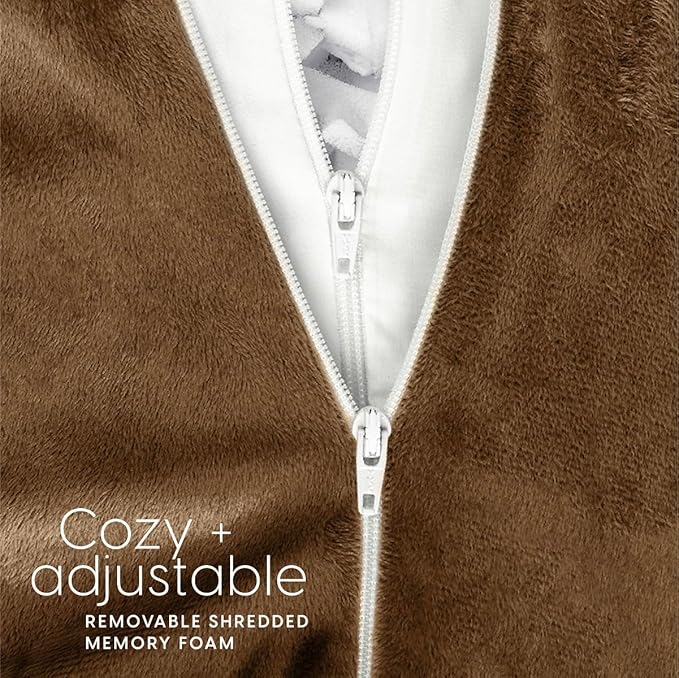 Milliard Reading Pillow with Shredded Memory Foam, Large Adult Backrest with Arms, Back Support for Sitting Up in Bed with Washable Cover (Sit up Pillow) Brown