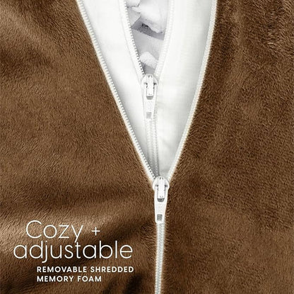 Milliard Reading Pillow with Shredded Memory Foam, Large Adult Backrest with Arms, Back Support for Sitting Up in Bed with Washable Cover (Sit up Pillow) Brown