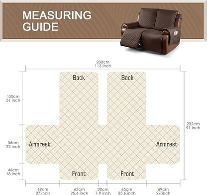 KinCam Waterproof Loveseat Recliner Cover, Non-Slip Reclining Couch Covers for 2 Seat, Recliner Sofa Cover Furniture Protector with Elastic Straps for Kids, Pets, Deep Brown