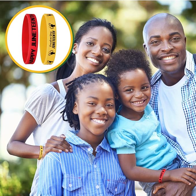 Batiyeer 60 Pcs Juneteenth Rubber Bracelets Black History Month Party Favors Juneteenth Party Supply Decorations Silicone Juneteenth Wristbands for Black Freedom Day June 19th 1865 Goodie Bag Stuffers