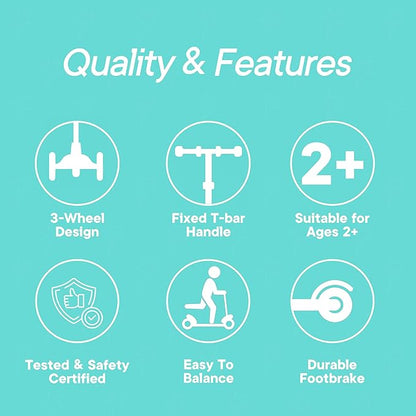 3 Wheel Scooter for Kids, Smooth Light Up LED Front Wheels, Wide Anti Slip Deck, Rear Foot Brake, Easy Lean to Steer Maneuvering, Indoor & Outdoor Ride On Toys for Ages 2 Up,