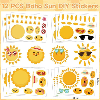 Erweicet Boho Sun Party Favors 72 PCS Sunshine Slap Bracelet Boho Rainbow Temporary Tattoos DIY Stickers Keychain Plastic Straws Gift Bags for Kids Sun Theme Birthday Party Baby Shower