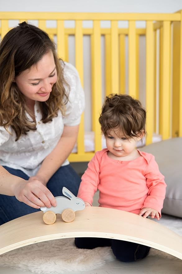 Pearhead Wooden Toy Bunny, Push and Pull Montessori Baby and Toddler Toy, Baby Girl or Baby Boy Nursery Accessory