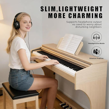 Digital Piano Keyboard for Beginners & Professionals, Electric Piano with Sliding Cover Design, 88 Keys Digital Piano Headphone Jack,Three Pedal （No Piano Bench ）