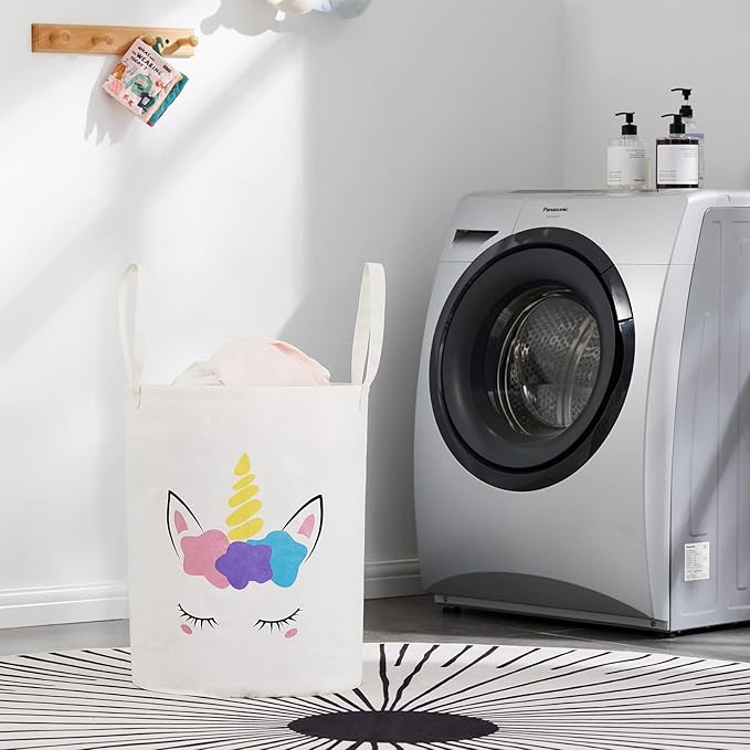Large Storage Basket for Girls and Boys, Collapsible Laundry Hamper with Long Handles, Toy Bins for Nursery, Kids Room Décor