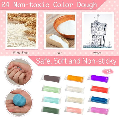 3 in 1 Color Dough Sets for Kids, Ice Cream Noodle Hamburger Maker Machine for Playdoh Tools, Playdough Sets for Kids Ages 4-8, Kitchen Creations Set for Girls Boys 3+ (12 Colors Dough)