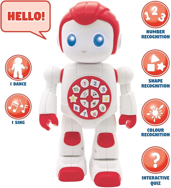 LEXiBOOK Powerman First Smart Interactive Toy Learning Robot Toy for Kids Dancing Plays Music Quiz Numbers Shapes Colors Boy Girl Robot Junior Red/White - ROB15EN